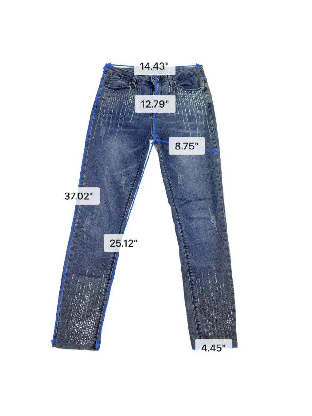 Be You Womens Blue Denim Embellished Distressed Skinny Jeans Size L